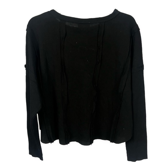 The Greii NWT Black Waffle Knit Long Sleeve Heart Patch Top- Size Large - Picture 2 of 6